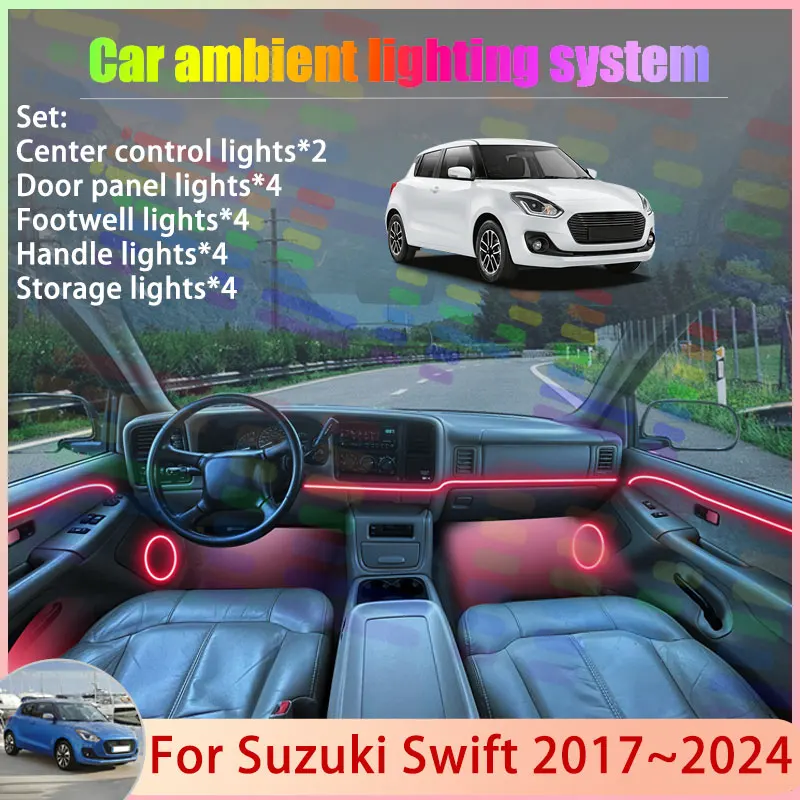 

Для Suzuki Swift A2L 2017 ~ 2024 MK3 2018 2019 2020 2/18 в 1 автомобильный атмосферный светильник RGB абажур ансамбль стример атмосферный набор
