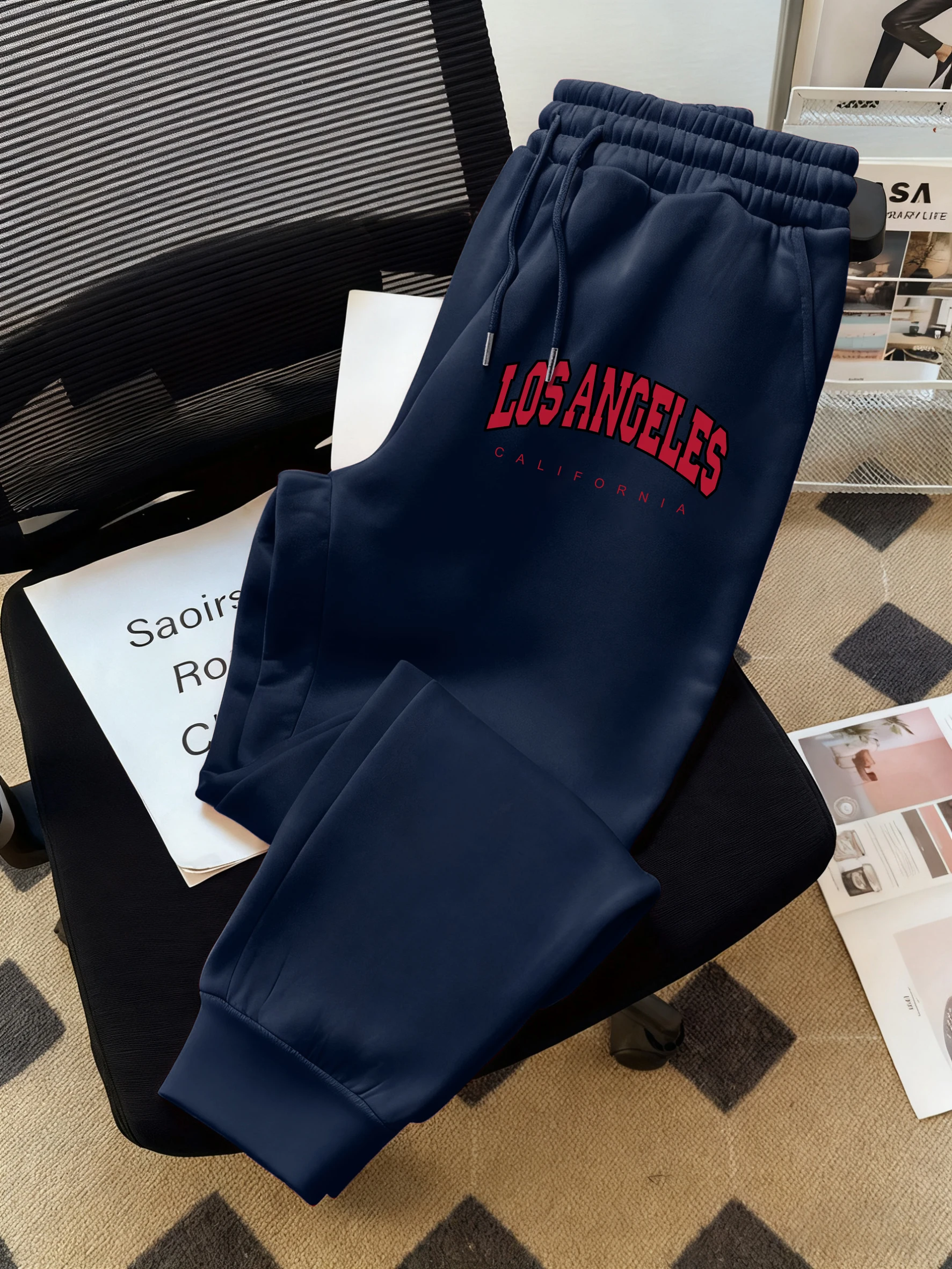 

Curved Artistic Characters Pattern Men'S Casual Basic Pants Fashion Pocket Trousers Vintage Simple Street Unisex Sweatpants