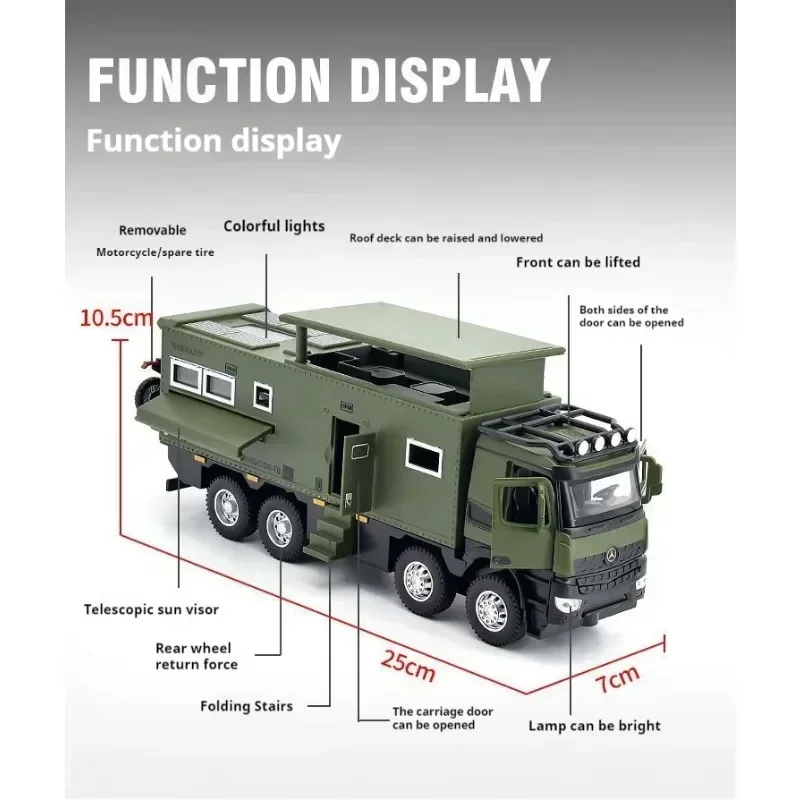 Set hadiah sempurna: model mobil paduan 25cm, 1:24 simulasi RV off-road dengan pencahayaan keren dan suara, barang mainan anak-anak keren