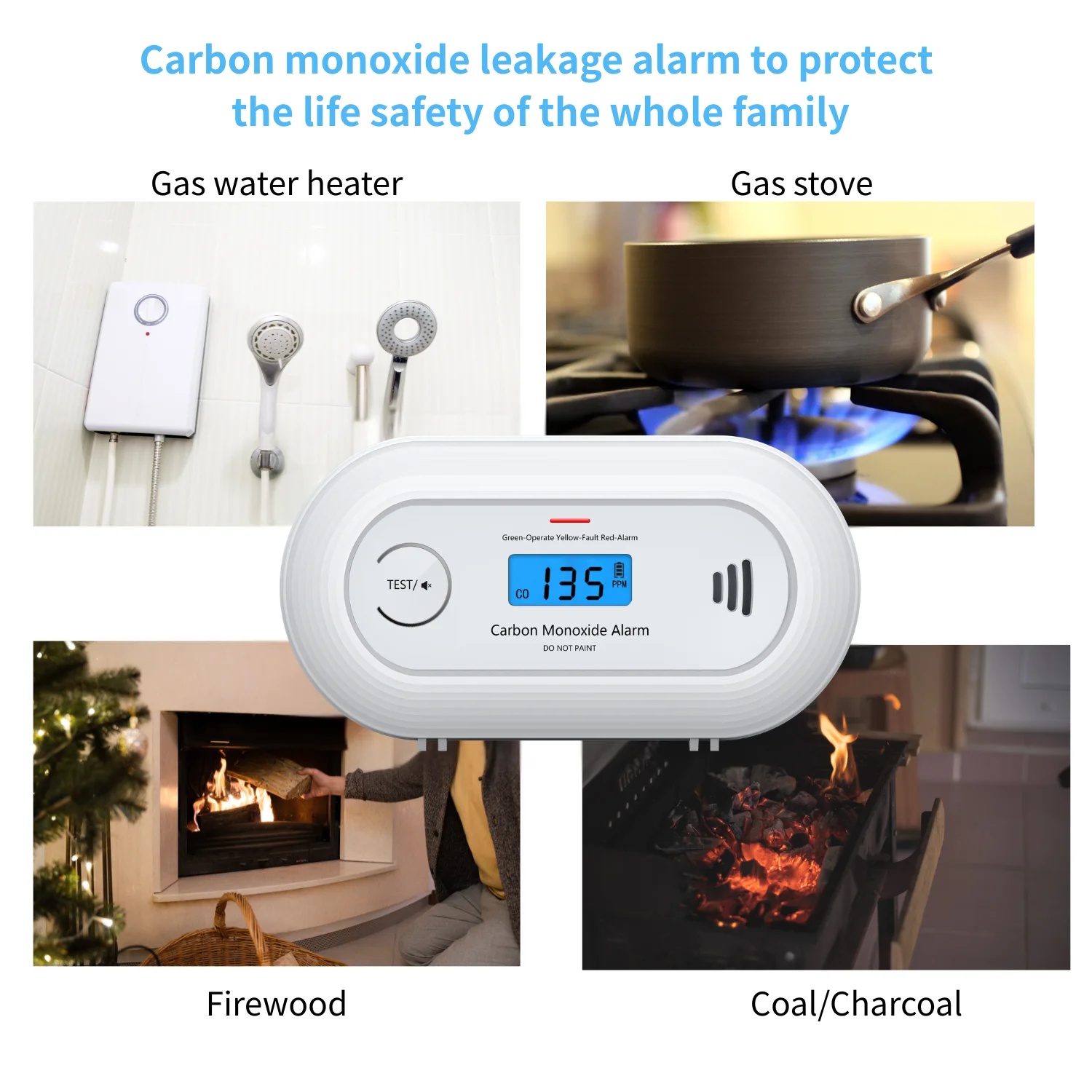 Carbon Monoxide Detector  with LCD Display, 10-Year Sealed Battery , Portable Carbon Monoxide Detector for Travel, VC21(White)