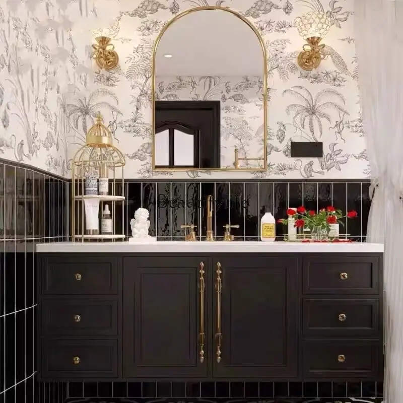 

French retro washstand oak combination solid wood sink