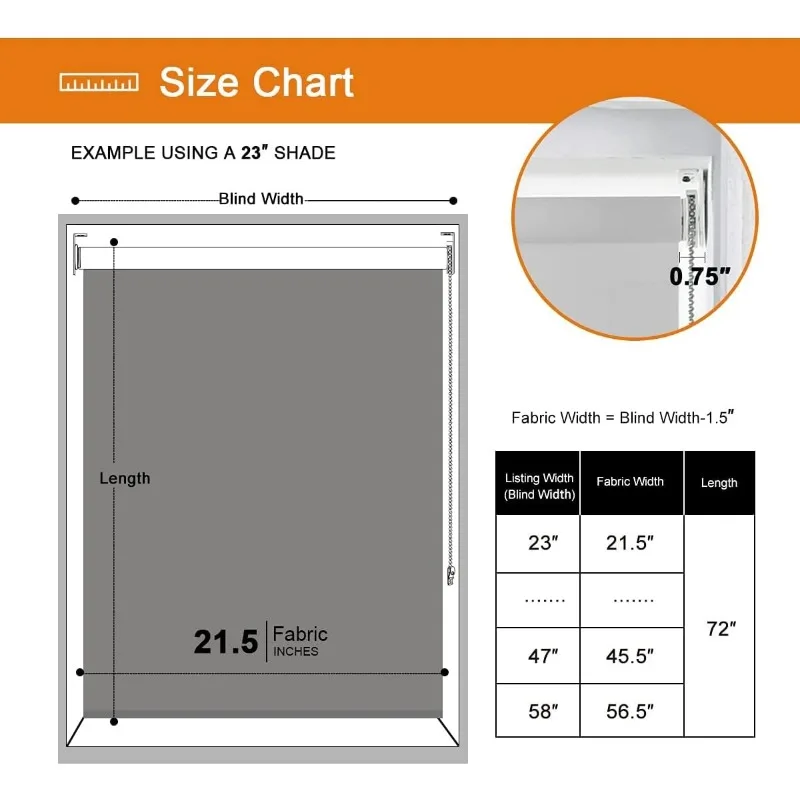 Persilux Solar-Rollenschirme für Fenster (47" B x 72" H, Grau), Lichtfilter-Schirm, UV-Schutz, feuerhemmend, einfach zu installieren