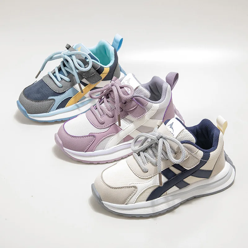 Kids Leather Patchwork Sneakers Child Non-slip Shoes Girl Boys Hook Loop 2025 Autumn Children's Walk Runing Trainers 26-37