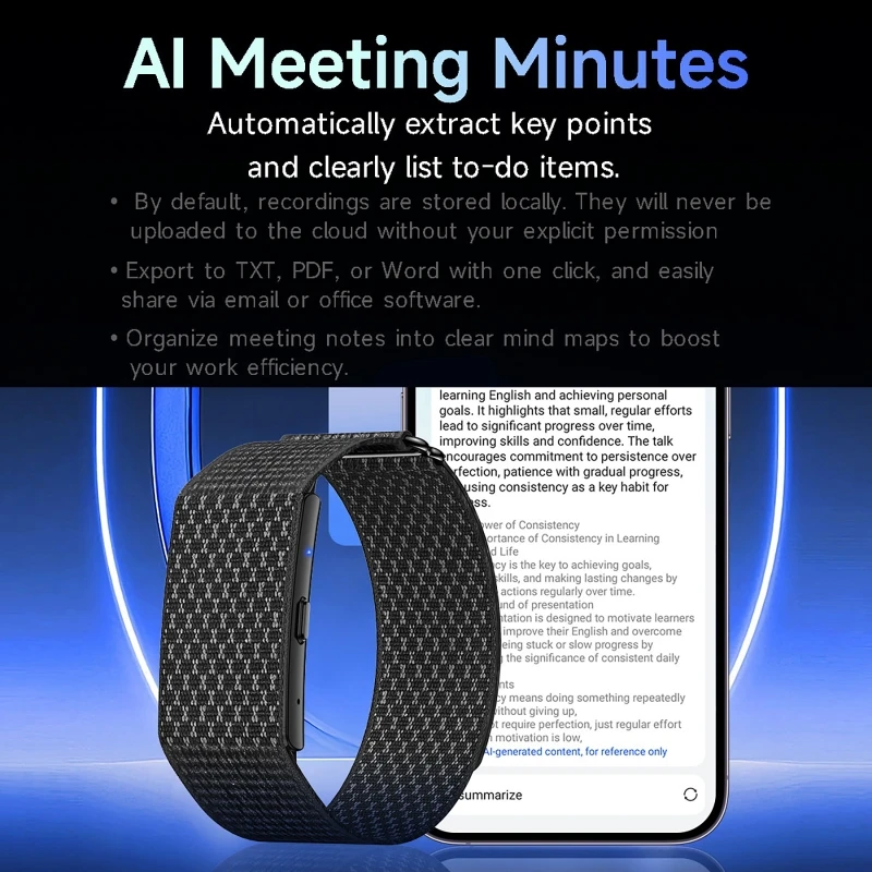 ai-meeting-transcription-health-bracelet-heart-rate-blood-pressure-monitor-smart-watch-one-click-recording-watch-fitness-tracker