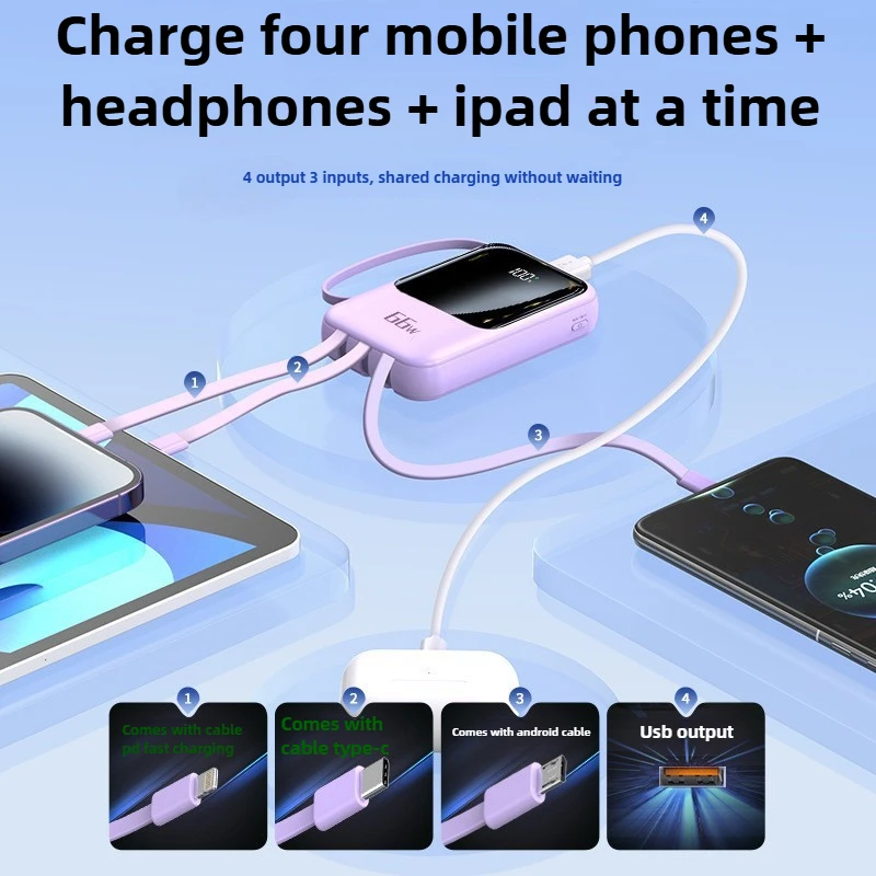 باور بانك صغير 66 وات بقدرة 30000 مللي أمبير في الساعة شحن سريع شاحن محمول بطارية احتياطية خارجية لهاتف آيفون وهواوي وشاومي باور بانك