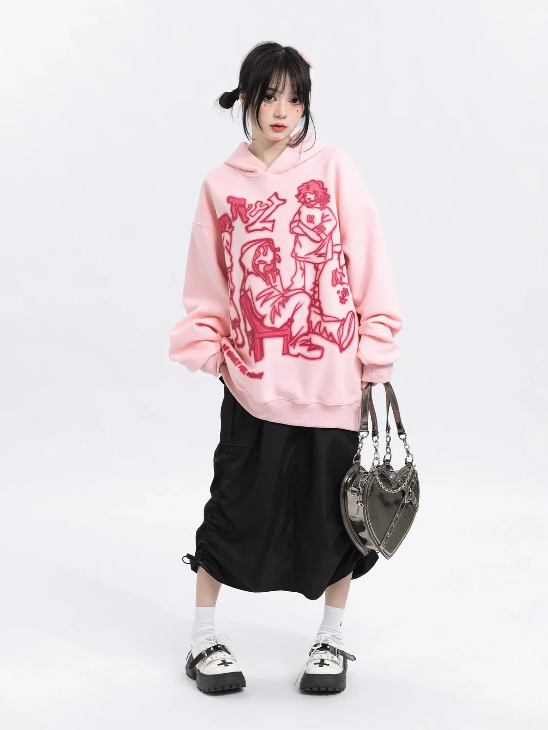 Pink Hoodie Sweatshirt lucu kartun grafis Hoodie musim gugur Harajuku Anime bertudung Pullover Hip Hop Hipster Streetwear