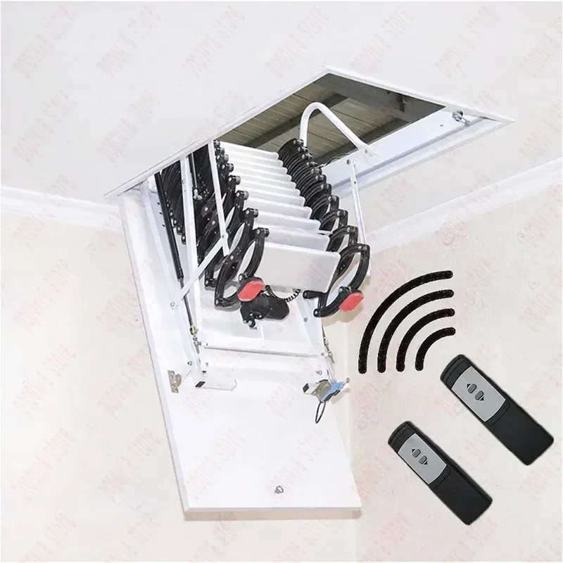 Electric Laddder Pull Down with Hatch Indoor Folding Stairs Attic Ceiling Ladder 1.5M-3.5M Custom