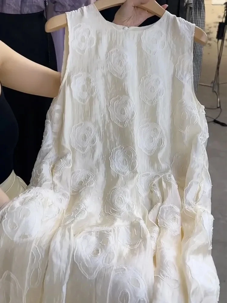 

plus Size Lace Inner Vest Dress Women's Fashion Loose Sleeveless Dress Korean Style Commute Casual round Neck Short Sleeve
