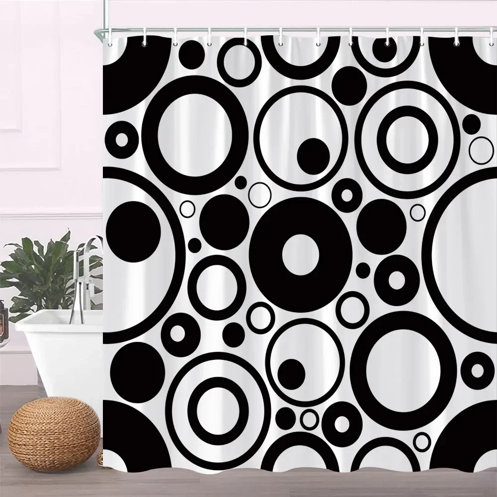 Black And White Cow Spots Shower Curtain Camouflage Plaid Wood Grain Leopard Geometric Pattern Bath Decor Fabric Hooks Curtains