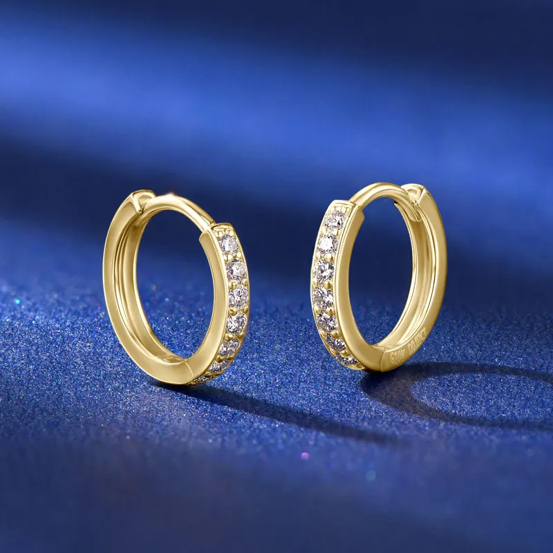 Lnngy 10K Solid Gold Hoop Earrings Certified 0.14CTTW Moissanite Circle Earring For Couples Lovers' Wedding Jewely Gift - view 3