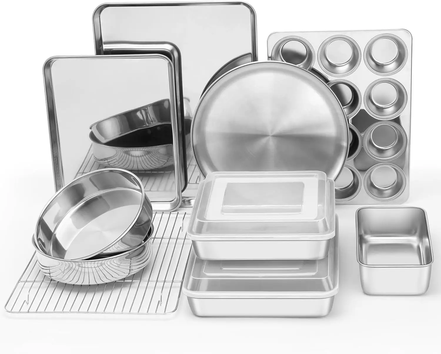 

12-Piece Stainless Steel Bakeware Set with Lids, Cookie Sheet, Cake Pans, Dishwasher Safe for Baking