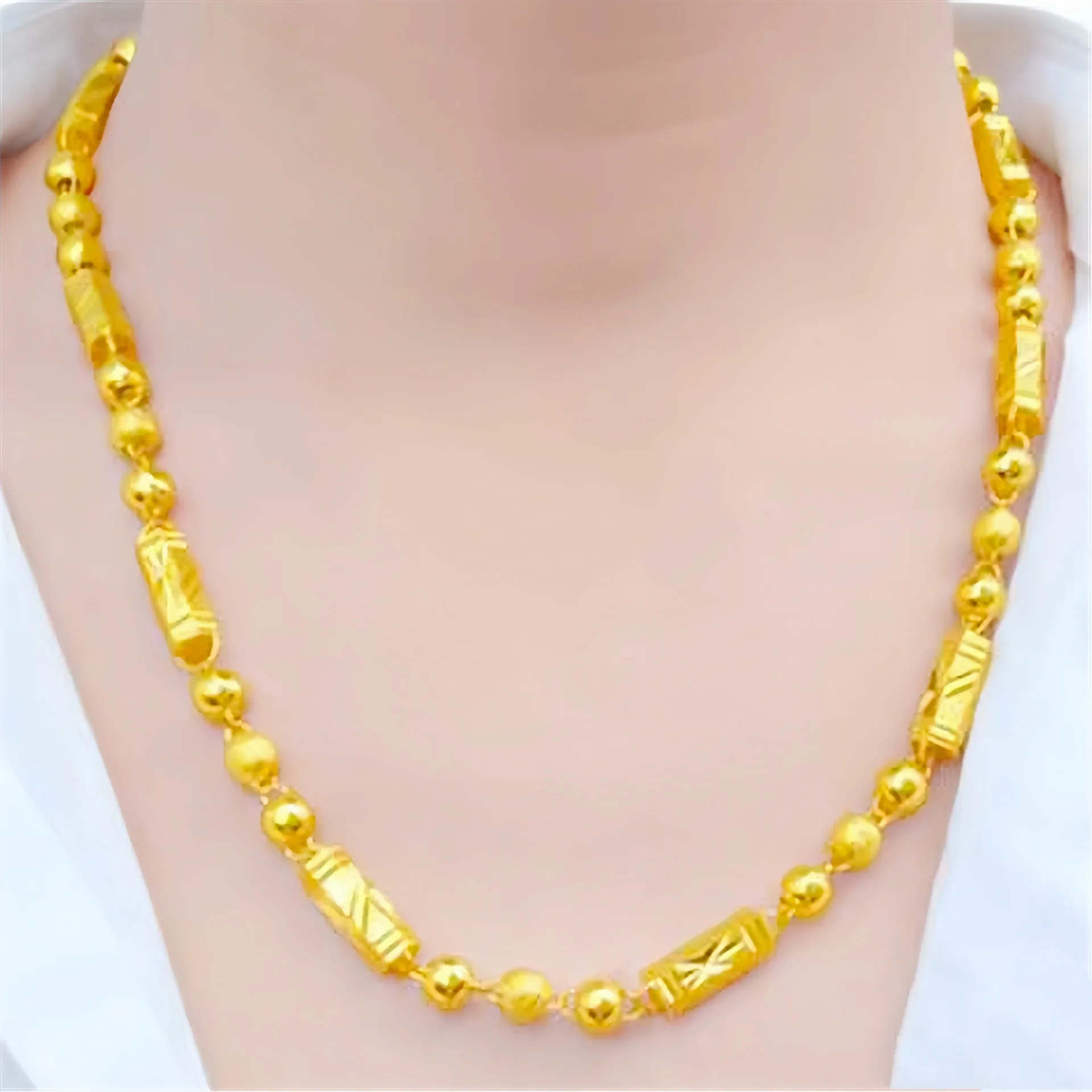 

Kt18 Yellow Gold Color Solid Bamboo Shaped Necklace Chain for Men Fatrher Bro Chain Clavicle Wedding Party Jewelry Gift