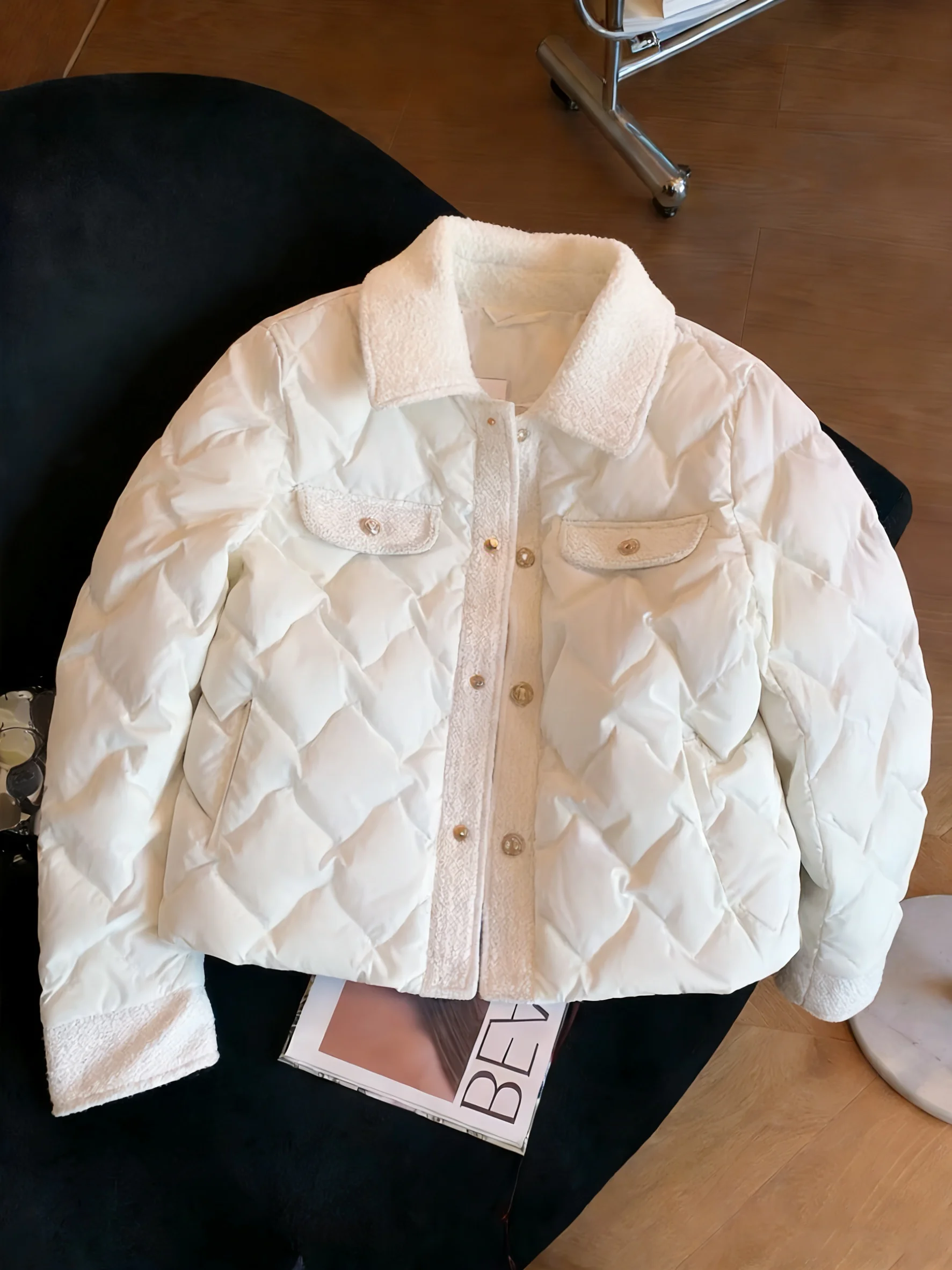 

Slim Fit Cotton Jaet Women's Faionable Casual Lightweight Collared Diamond Patterned Autumn Winter Coat Single Button Clo...