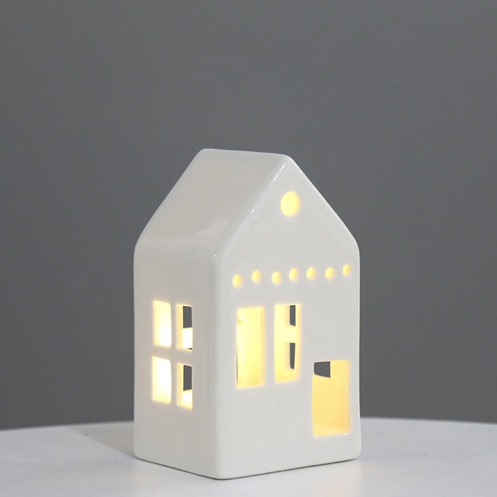 LED Porcelain House Ornament Xmas Village House Ceramic Night Lamp Miniature Figurines for Wedding Decor Festival Gift Decor