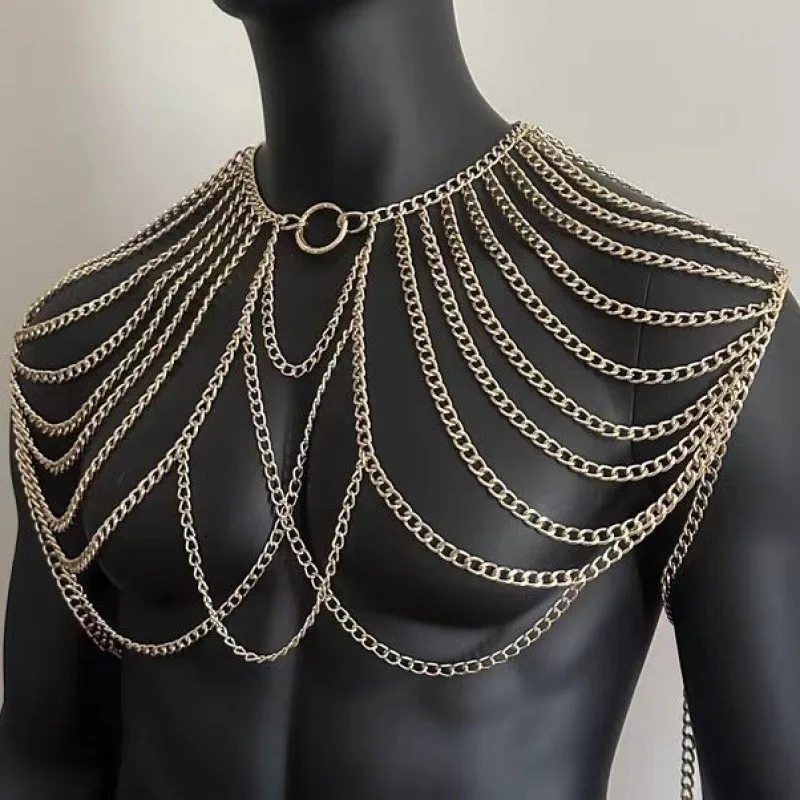 

Body Chain for Men Jewelry Langerie Sexy Men’s Fashion Metal European‑American Style Double‑Shoulder Body Jewelry
