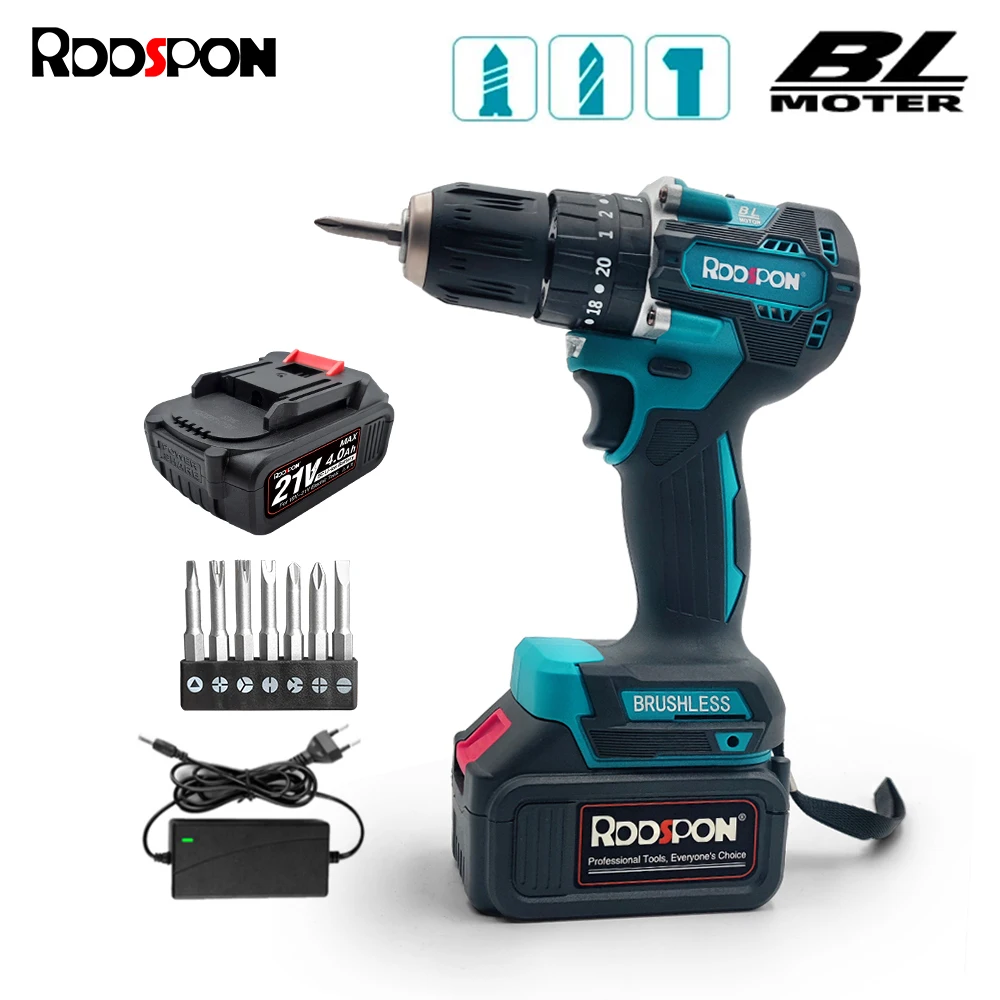 

RDDSPON 21V Cordless Electric Drill Brushless Electric Impact Drill 3 in 1 10mm Cordless Screwdriver For Makita 18v Battery