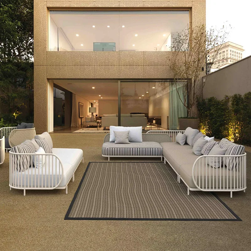 #Luxury Modern 3-Seater Outdoor UV-Resistant Rattan Woven Durable Lounge Sofa Set Eco-Friendly Quick-Dry Cushions Metal Frame