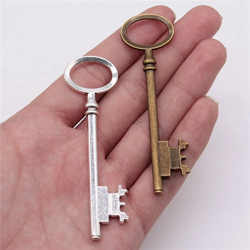 WYSIWYG 2pcs 79mm 2 Colors Antique Bronze Decorative Key Charm Key Charms Men'S Key Charms For Jewelry Making