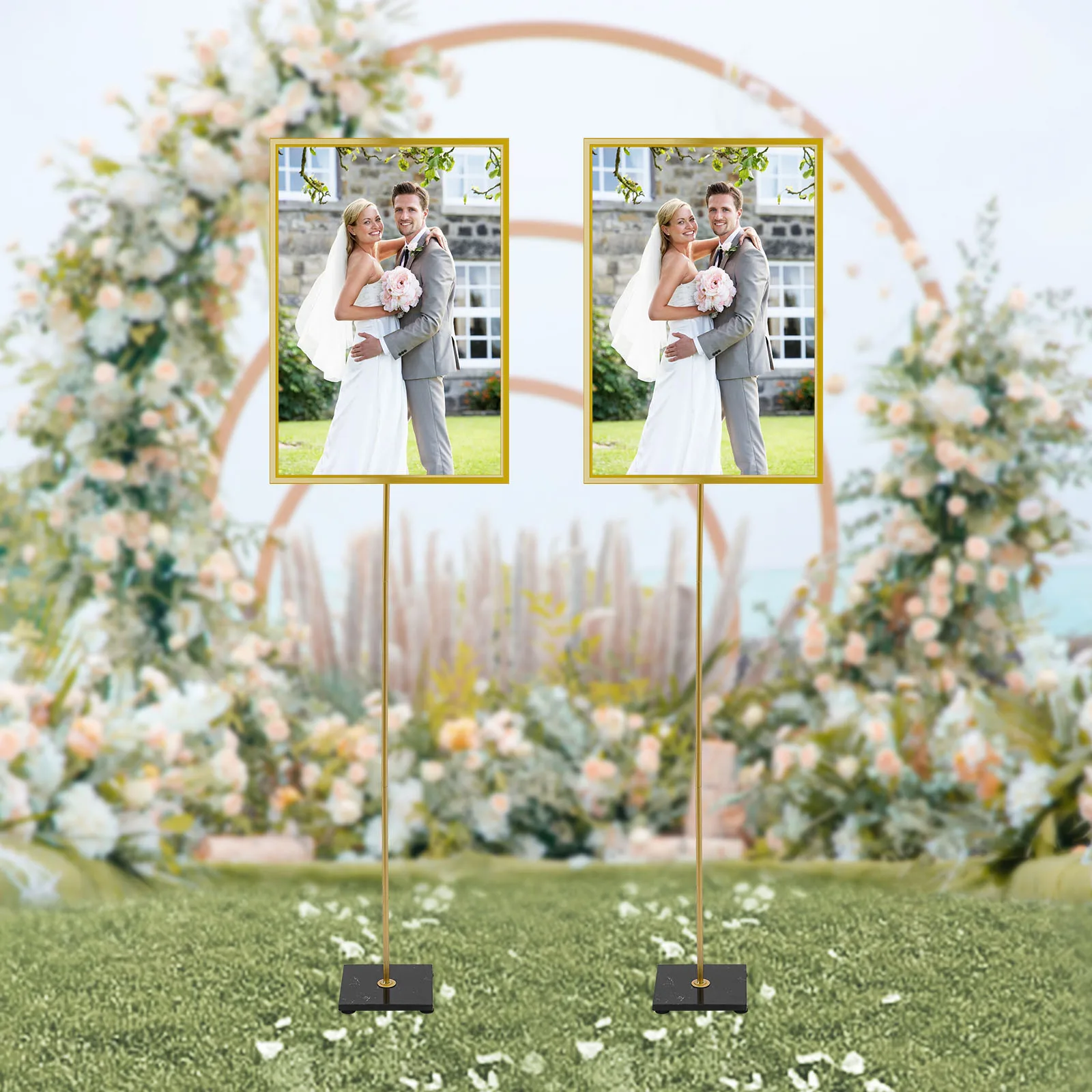 2 Pcs Wedding Easel Stand 160cm Photo Poster Stand Marble Base Adjustable Advertising Information Stand