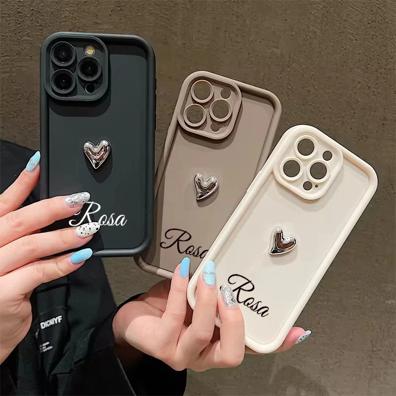 Custom Name Initials Silver Love Heart Phone Case For Xiaomi Mi 14 13 12 11 Lite 14T 13T 12T Pro Poco X6 X5 F5 X3 M6 Pro Cover