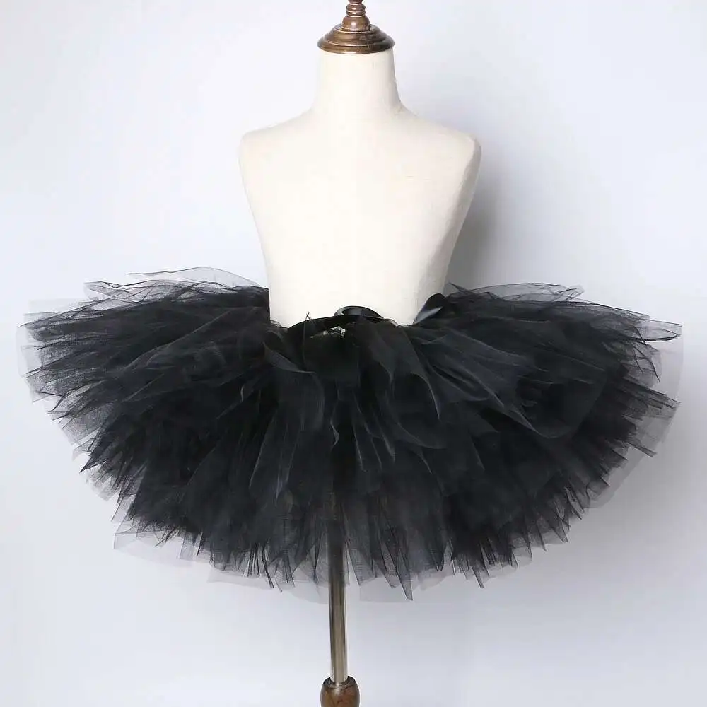 Solid Black Cat Tutu Skirt for Little Girls Kitten Fluffy Ballet Tutus with Ears Bowtie Tail Children Halloween Party Outfit