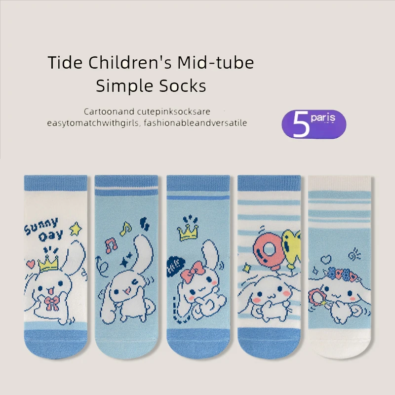 Sanrio Nette Cinnamoroll Mädchen Socken Herbst Neue Ankunft Kuromi kinder Socken Koreanischen Stil Baby Mid-Kalb Socken