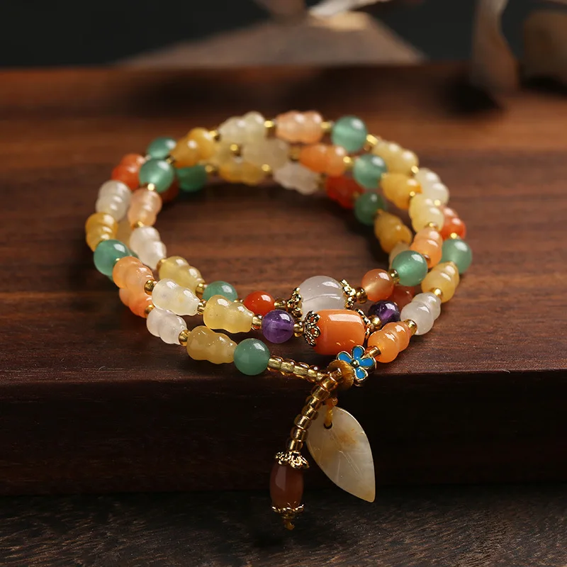 Colorful Jade Bead Bracelets For Women With Natural Stone Gourd Pendant Fashion Jewelry Boho Tassel Charm Hand Accessories Gifts