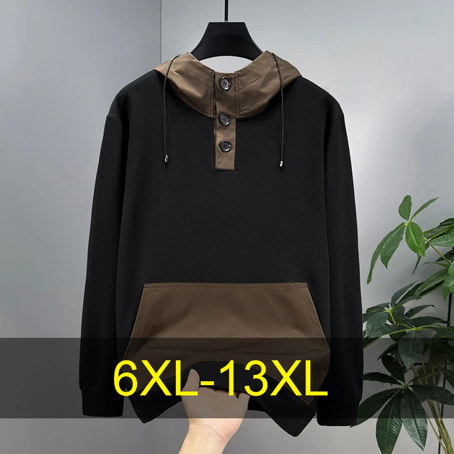 

Мужская толстовка больших размеров 10XL, 12XL, 13XL, весенне-осенняя, с пэчворком, уличный стиль, пуловер