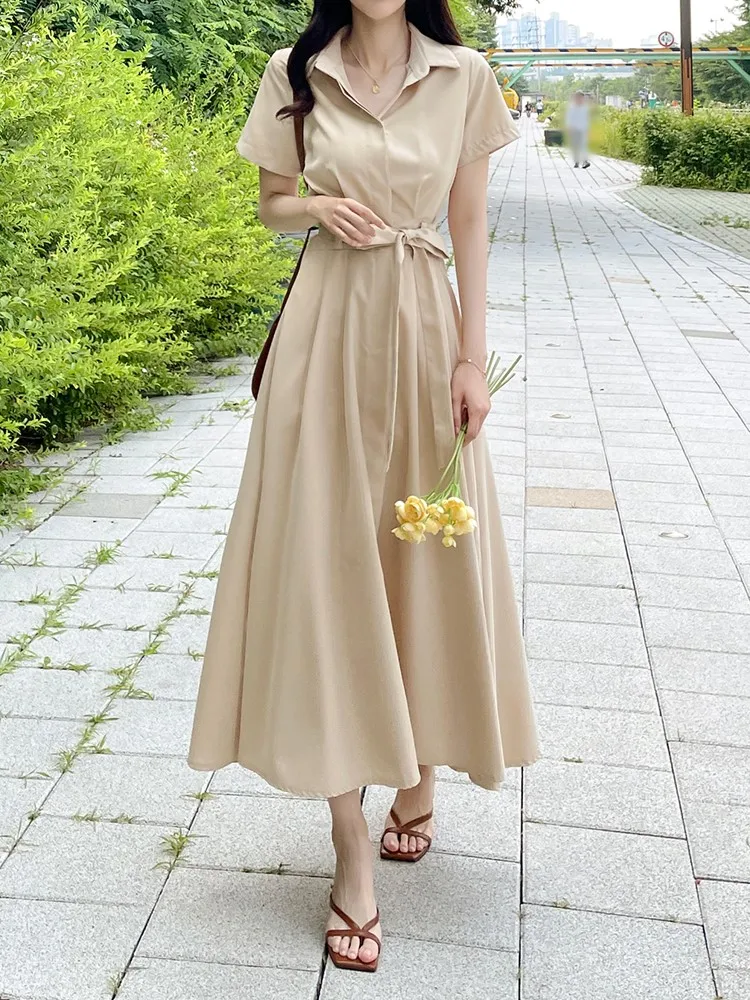 Sommer langes Hemd Kleid Frauen Mode Rüschen plissiert koreanischen Stil lose Damen Kleider Kurzarm lässig Frau Kleid