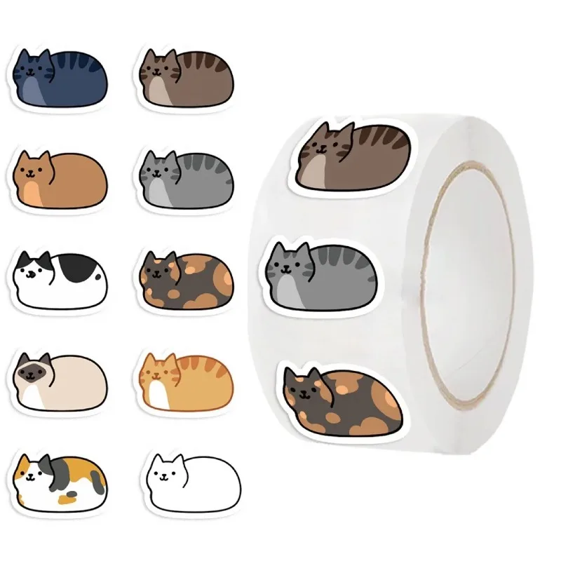 

500 Sheets Per Roll Cute Stacked Cat Stickers DIY Journal Scrapbook Decor Envelope Sealing Stickers