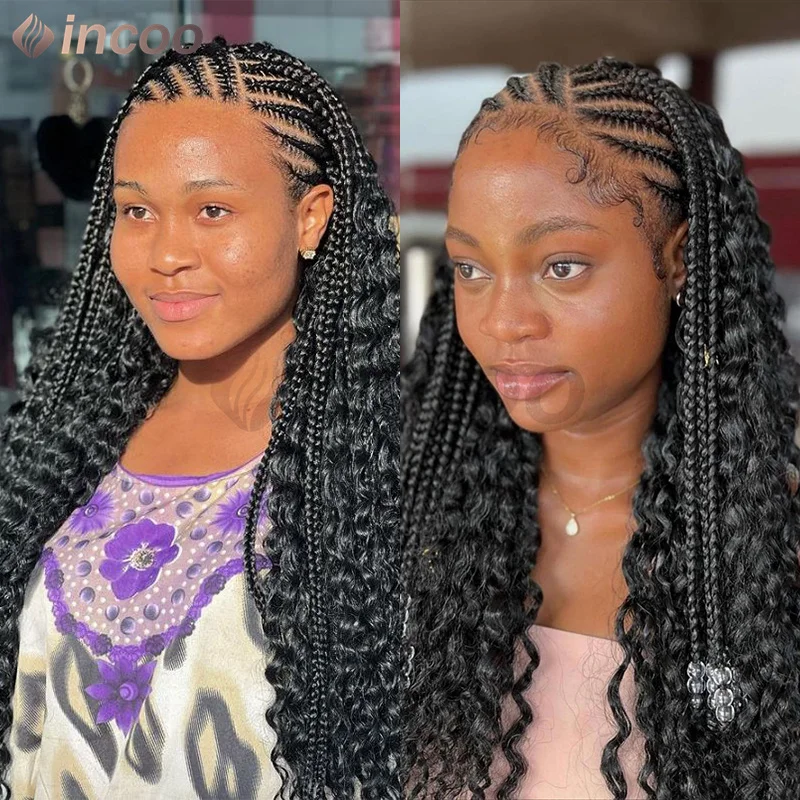 

Synthetic 36" Knotless Glueless Wigs Braided Wigs Boho Box Braid Wigs for Black Women Curly Full Lace Braids Wigs with Baby Hair