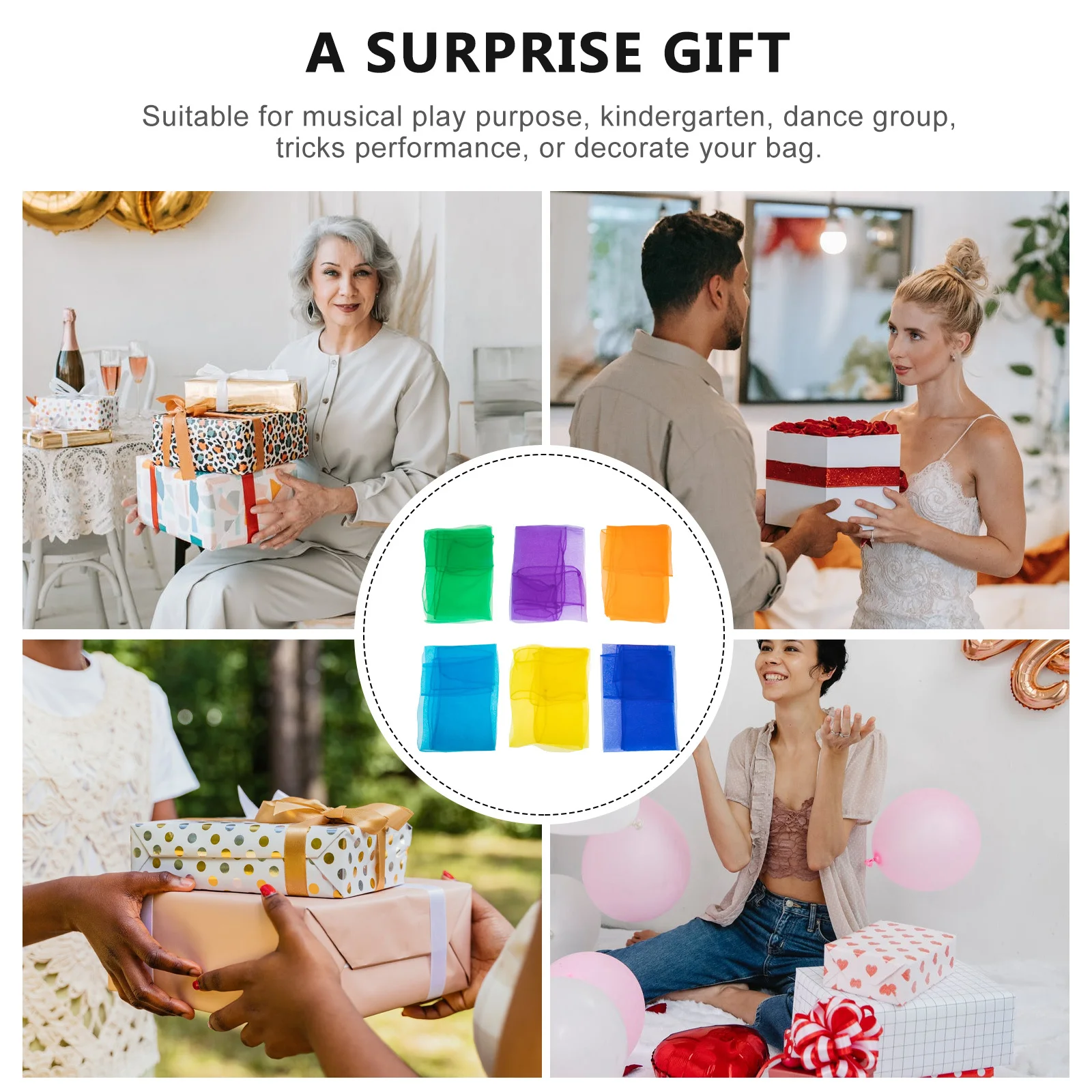 

6Pcs Kids Juggling Scarves Candy Color Dance Performance Props Small Square Lightweight Comfortable Scarves Dance Props