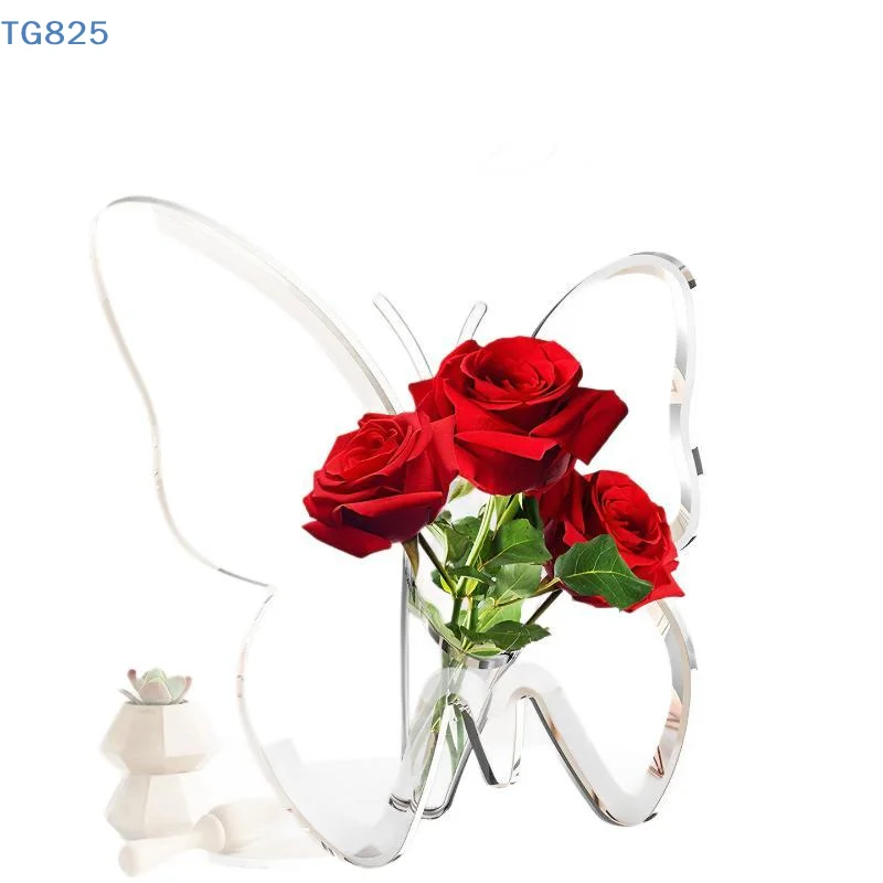 【AN】【SA】Clear Acrylic Butterfly Shaped Vase High Transparent Finish For Home Hydroponic Flower Display Decor