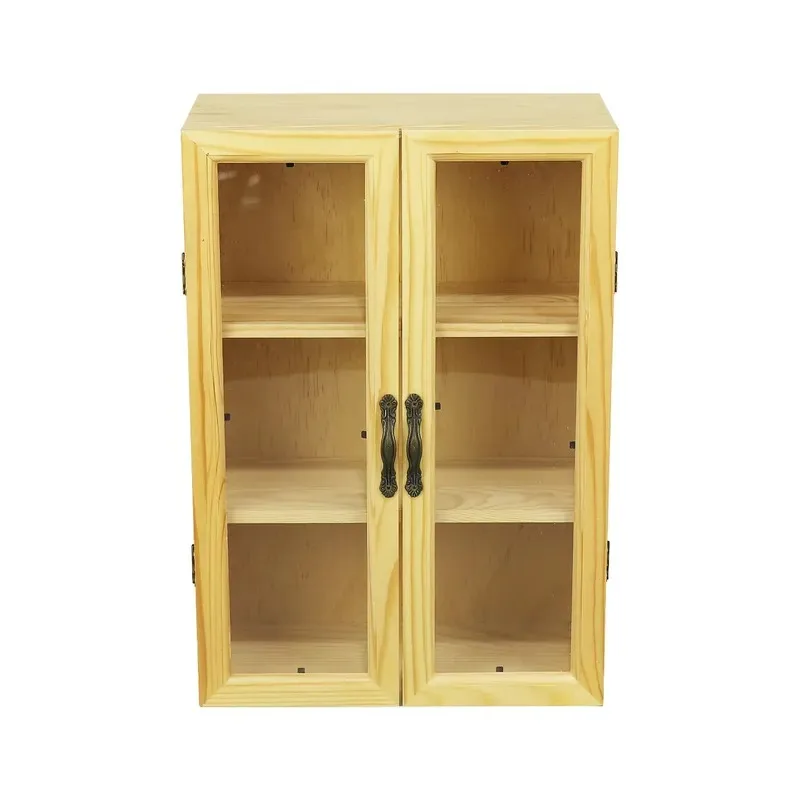 FSC Bathroom Floor Cabinet Triple Level Locker with Double Doors and Adjustable Shelving Wooden Storage for Home Office