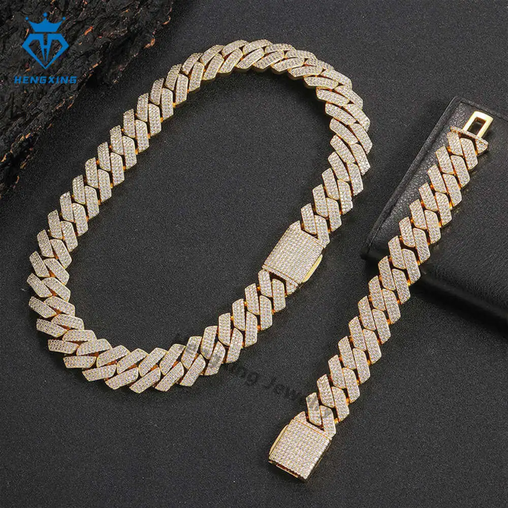 Custom 18k Gold Plated Ice Out Cuban Chain Bracelet Hip Hop Jewelry 18mm Miami Men Women Moissanite Cuban Chain Link