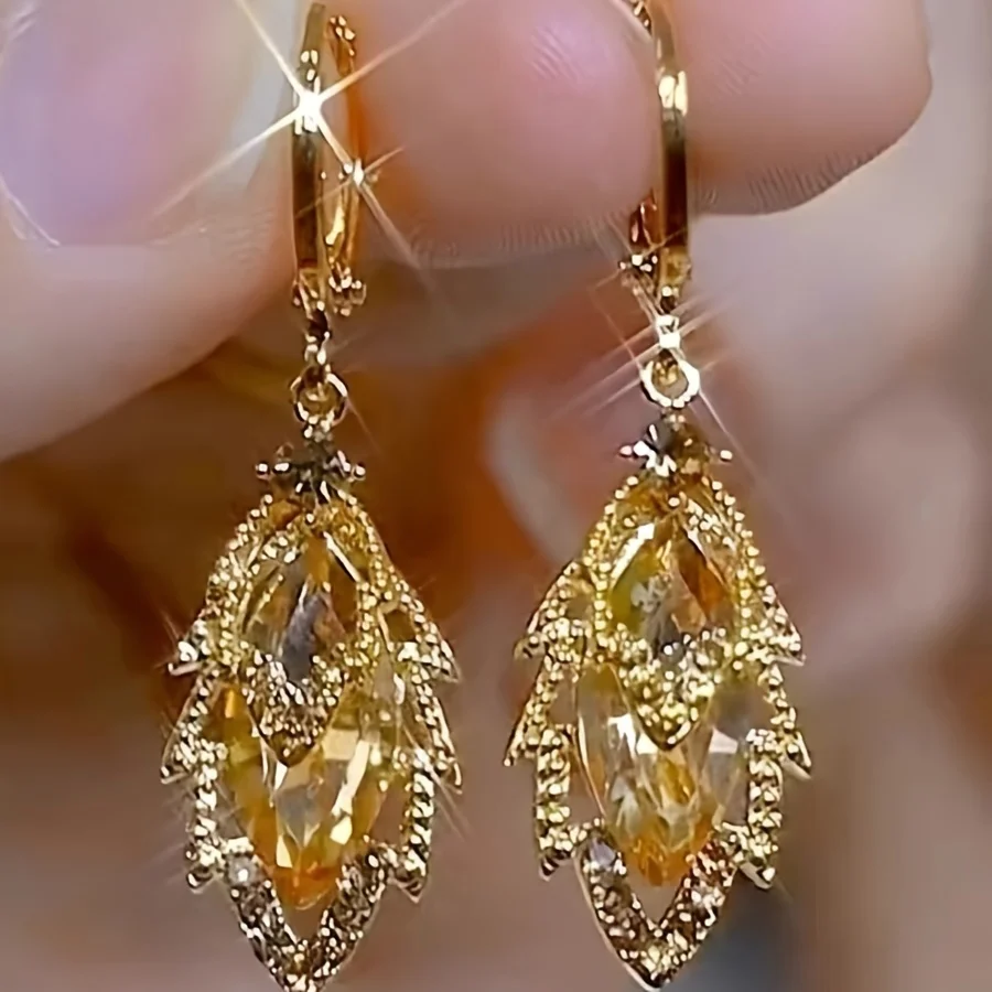 1 Pair Fashion Double-Layer Leaf Pendant Earrings, Niche Design Elegant French Retro Earrings