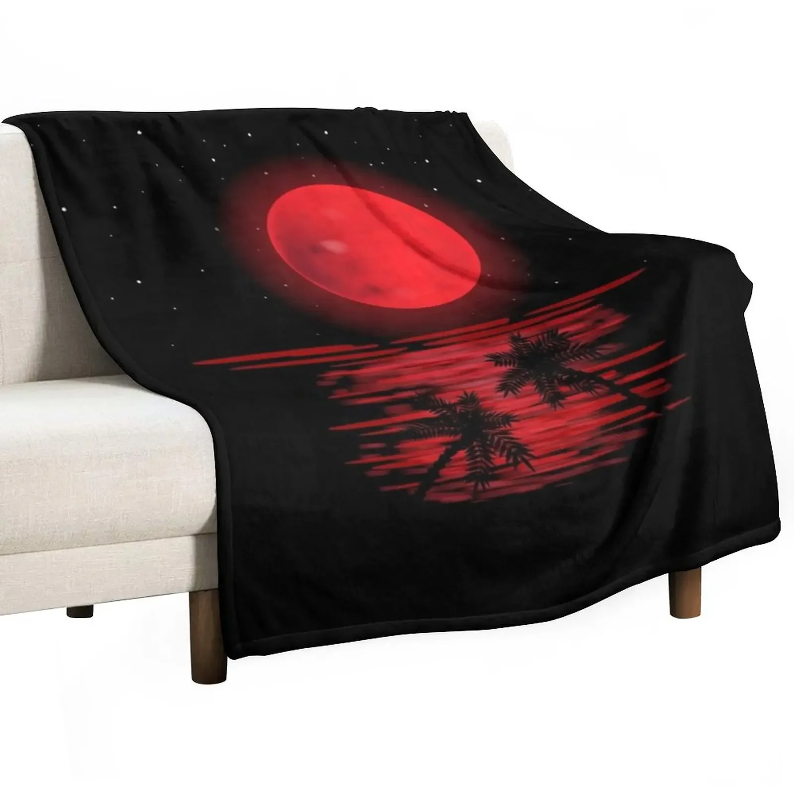 Blood moon lunar eclipse in night sky . beach night red moon Throw Blanket warm for winter for sofa Single Blankets