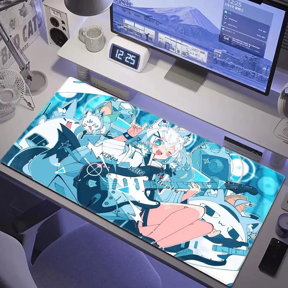 

Shirakami Fubuki Mouse Pad Laptop Hololive Black and White Keyboard Rug PC Kawaii Anime Girl Mousepad XXL Gamer Cabinet Desk Mat