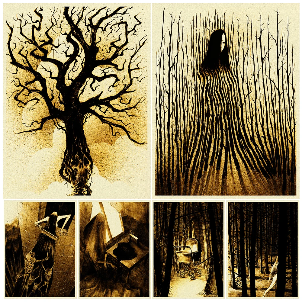 

Horror Fantasy Art Poster Print Strange And Evil Spirit Vintage Wall Art Forest Haunted By Ghosts Canvas Painting Home Decor