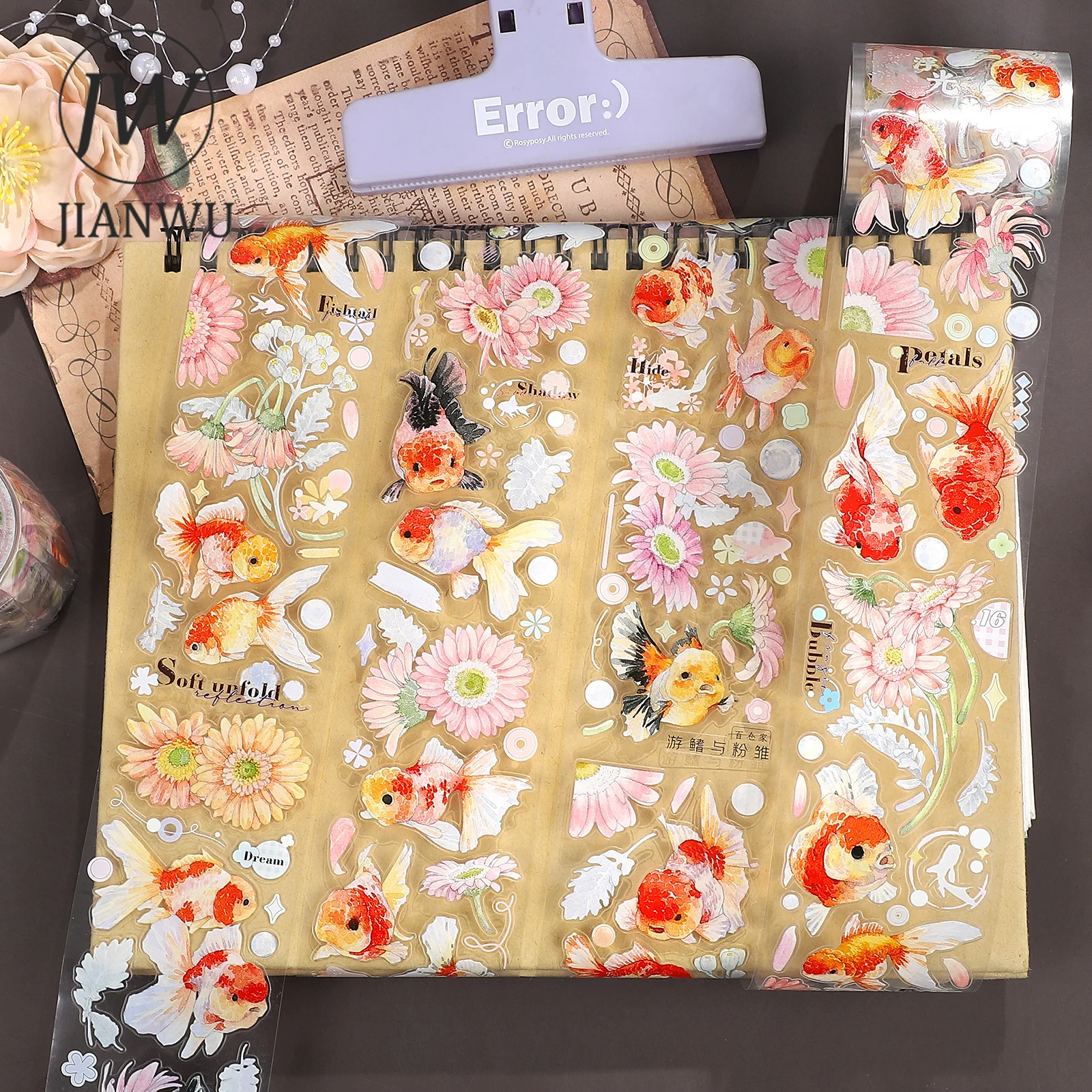 

JIANWU 50мм*6м Винтажная цветная лента PET с изображением рыб, цветов и пейзажей для коллажей, скрапбукинга, творчества, DIY, дневников и канцелярских товаров