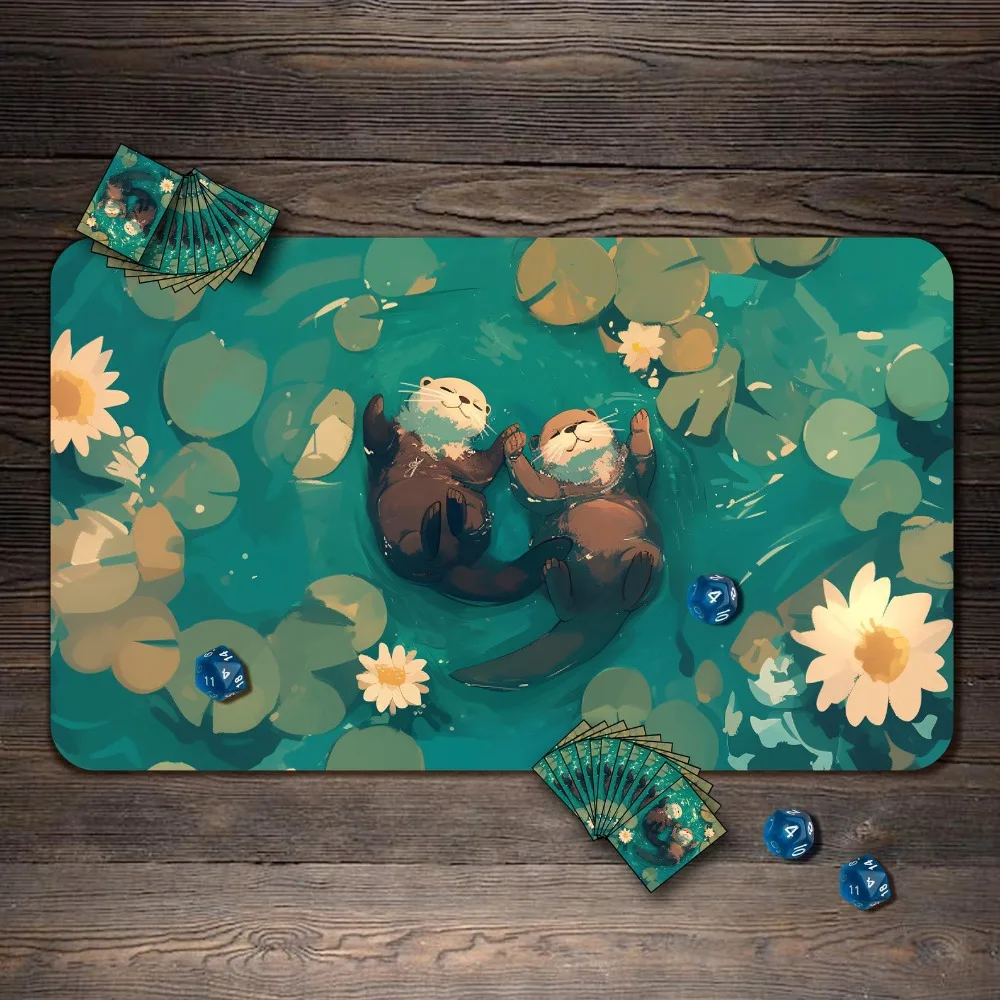 Tapis de jeu personnalisé Playful Otters, Tapis de jeu TCG avec zones de décoration, Tapis de souris gamer grand format