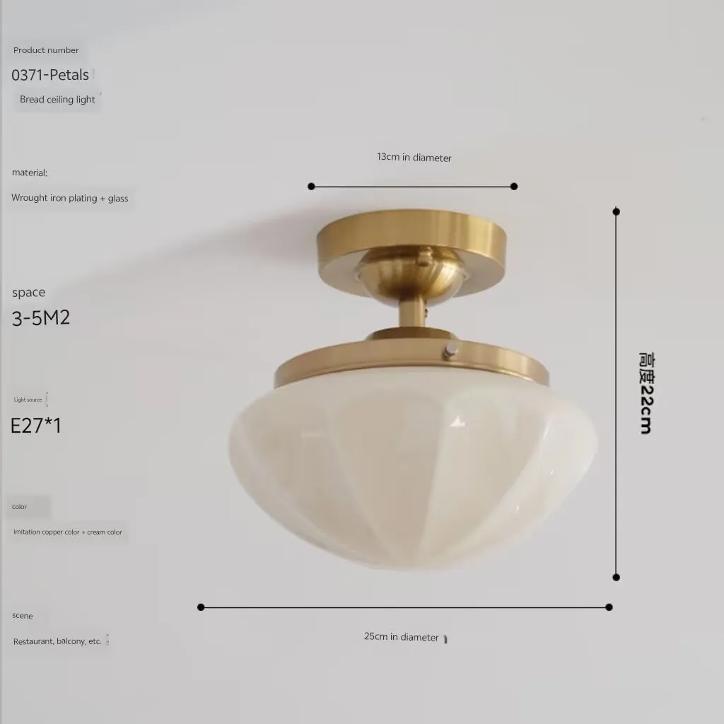 Medieval cream glass ceiling lamp, minimalist balcony entrance passage lamp, dressing room atmosphere decoration lamp