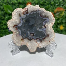 Natural Black Sakura Agate Raw Gemstone Polished Irregular Crystal Slice Section Spirit Therapy Gift Stone Home Decoration