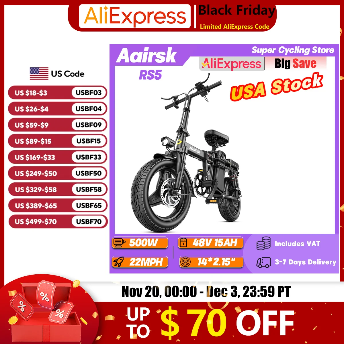 

Aairsk RS5 Adult Urban Commuting Ebike 500W Motor 48V 15Ah Battery Folding Travel Electric Bicycle 14*2.15" Tire Electric Bike