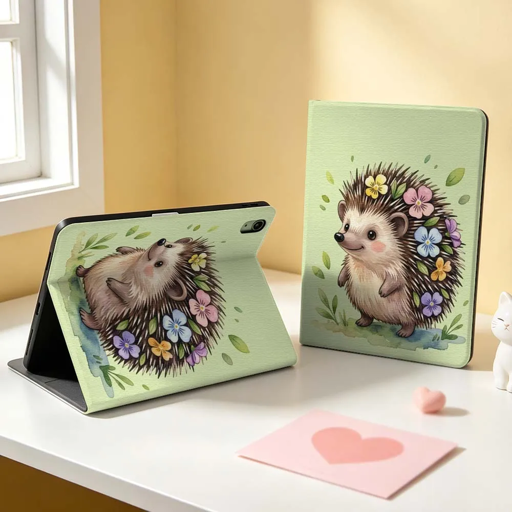 Creative Cute Hedgehog Pattern For Apple iPad Pro Mini Air A16 A17 A14 4 5 6 7 6th 12th Gen M5 11 13 M4 Pen Tray Tablet Case