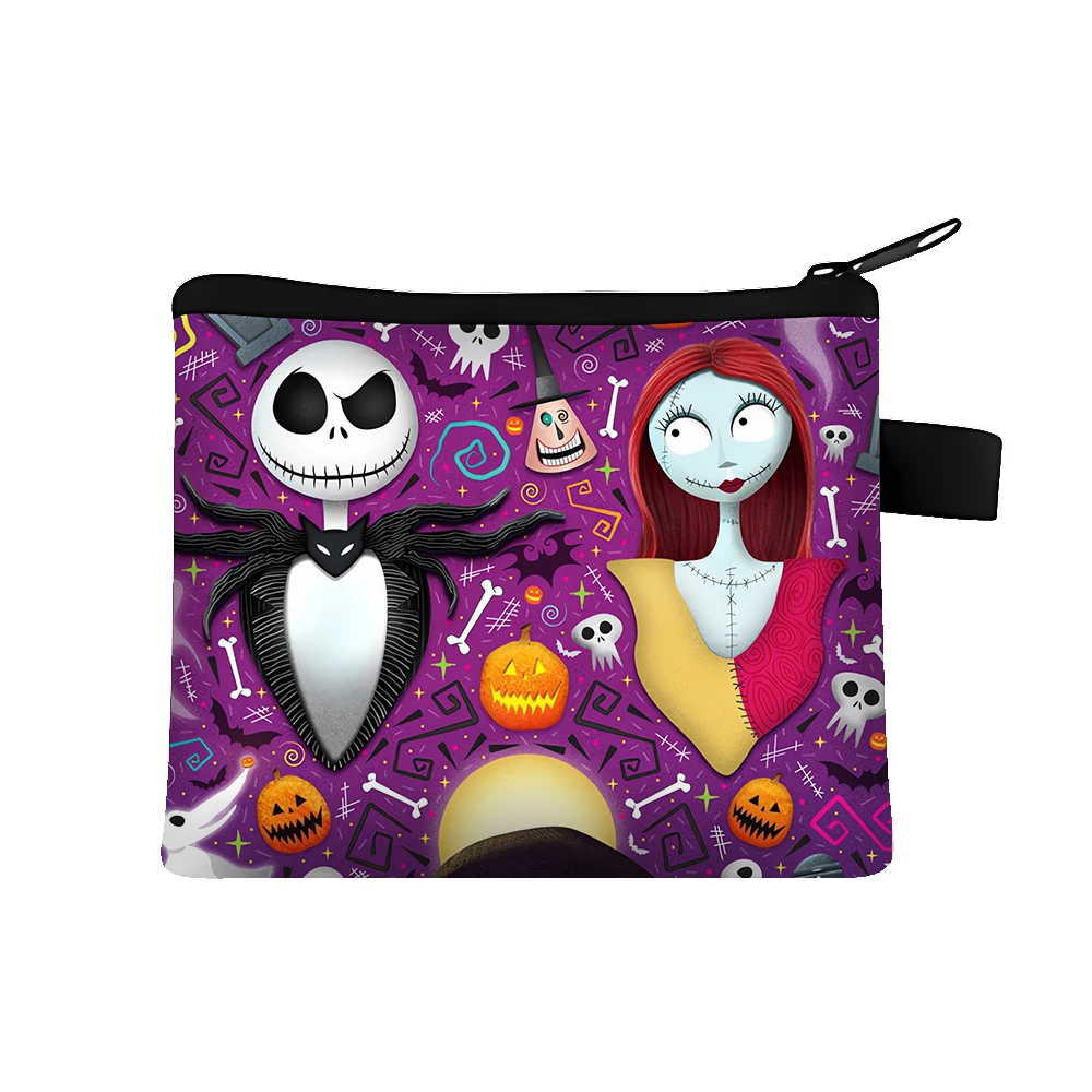 Disney The Nightmare Before Christmas Jack Skellington Coin Purse Cartoon Anime Printed Storage Bags Mini Square Zippered Bag