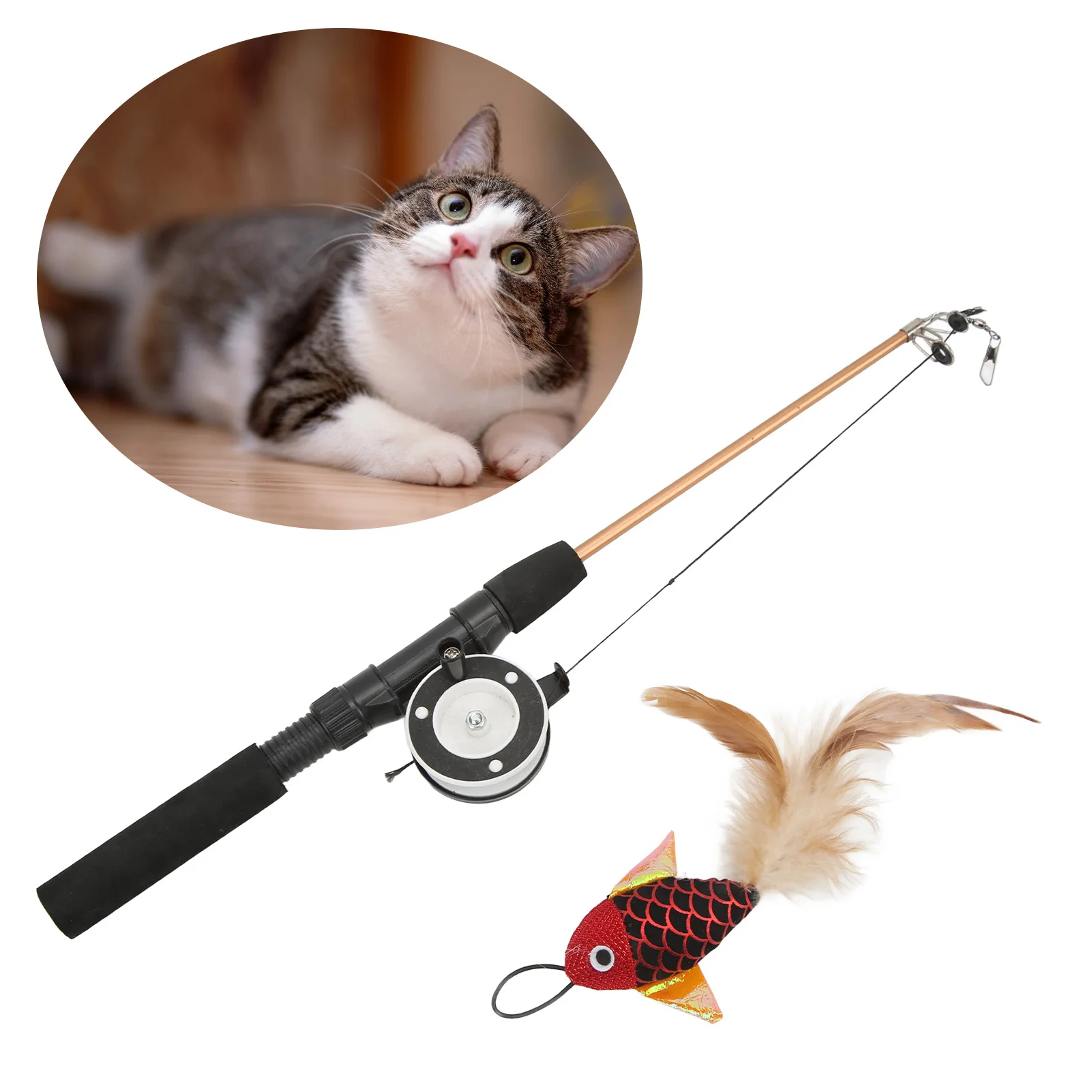 ZK40 Funny Cat Stick Realistic Flexible Interactive Pulley Telescopic Fishing Rod Cat Toy for Cats(Red Fish Fishing Rod )