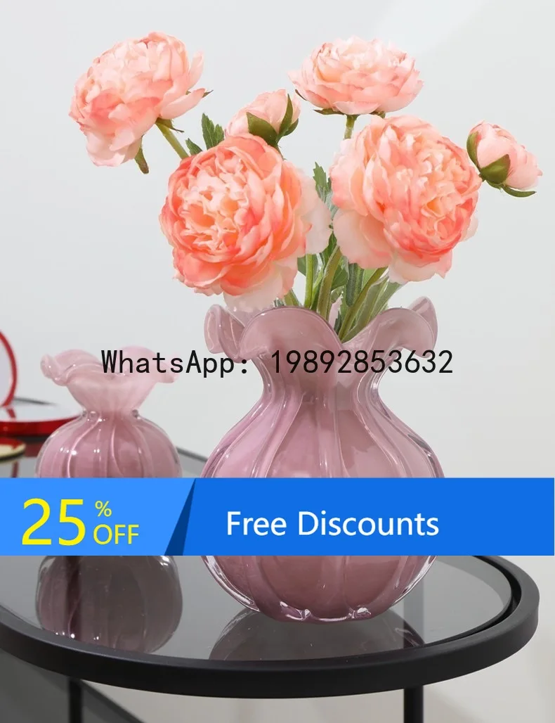 

FZ Living Room Flower Arrangement Glass Transparent Vase Internet Celebrity Lucky Bag Flower Border Glass Vase Ornament