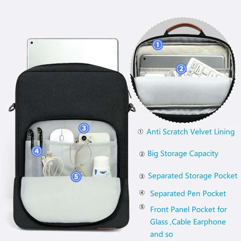 for CHUWI MiniBook X Tablet Latptop Shoulder Strap Bag Handle Zip Pouch Waterproof Sleeve Pocket for Keyboard Mouse Carry Case