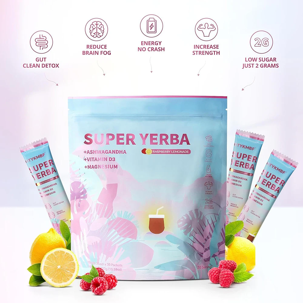 Super Yerba Instant Powder Packets 3-in-1 Super Drink for Clean Energy, Brain Fog Buster and Gut Health Powered 30 Servings